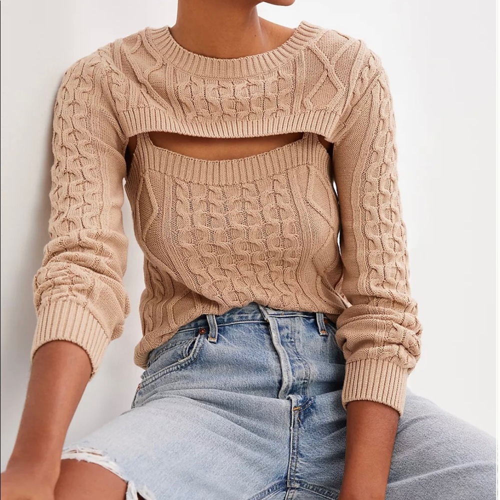 Anthropologie Cable-knit Sweater Tank Set in Beige Size M